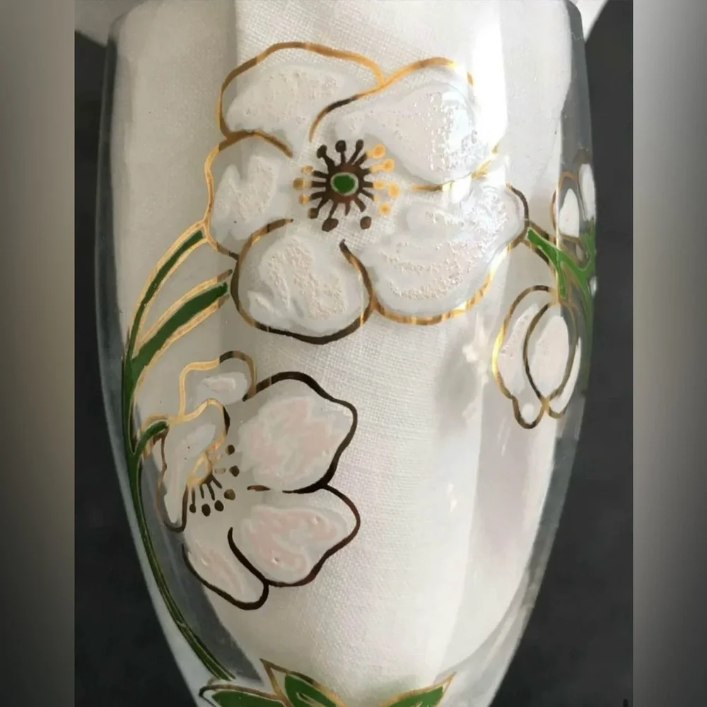 Vintage Perrier Jouet Champagne Flutes, Hand Painted, Set of 3